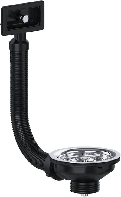 Mandzeef Afval - Gootsteen Afvoer - Keuken Sanitair - Vierkante Overloop - 40 mm 113 mm Flens - Zilver Zwart