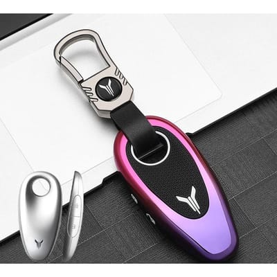 Auto Zinklegering Sleuteletui Cover Houder Ketting Voor Voyah Free Smart Fob Sleutel Beschermhoes Auto Decoratie Interieur Accessoires 3 buttons black