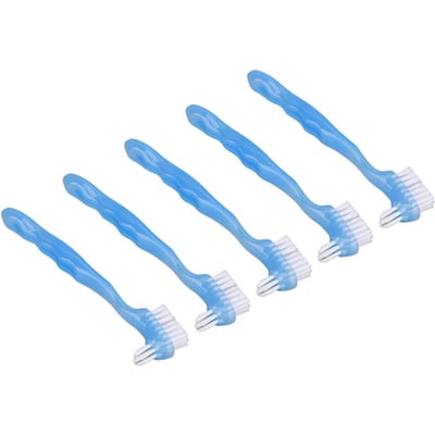 Ensemble de 5 brosses pour prothèses dentaires Professionnel Voyage Portable Double face Brosse de nettoyage pour fausses dents pour personnes âgées bleu