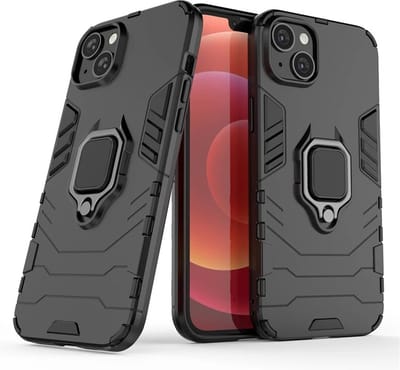 MobyDefend Hoesje - Geschikt voor iPhone 15 Plus - Dubbelgelaagde Pantsercase Met Standaard - Zwart