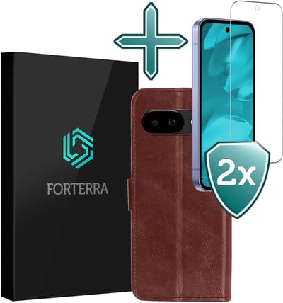 Hoesje Met 2x Screenprotector - Geschikt voor Google Pixel 9a - Luxe Pasjeshouder - Flip Case - Bookcase Portemonee - Kunstleer Book Case - Flipcase Hoes - Book Cover - Walletcase - Portemonneehoes - Bruin