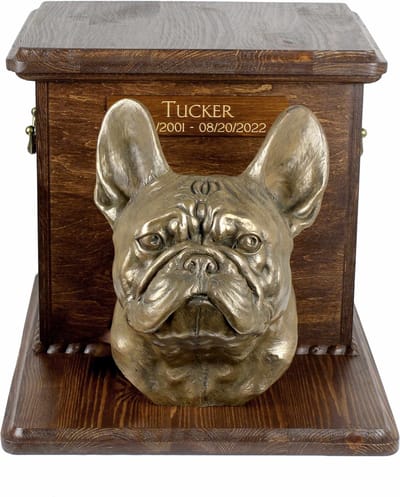 Houten urn hond voor Franse Bulldog - grote urn hond met hondenkop voor as