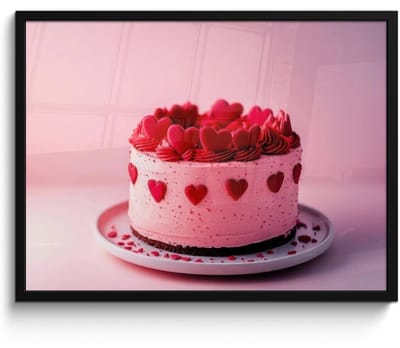 Poster in lijst - Fotolijst 70x50 cm - Posters - Taart - Hart - Roze - Posterlijst zwart - Decoratie - Wanddecoratie woonkamer - Muurdecoratie slaapkamer