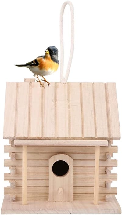 VHV - Vogelhuisje - Nestkastje - Houten vogelhuisje - Grenen hout - Waterdicht - Ophangbaar - Voor de tuin en buiten - Voor kleine vogels - Natuurlijk hout - 17*18cm - Natuurlijke houtkleur