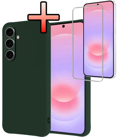 Hoesje - Met Screenprotector - Geschikt voor Samsung Galaxy A37 - Sterk & Shockproof - Back Cover - Siliconen Case - Telefoon Hoes - Donkergroen