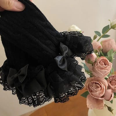 Femmes Fausse Manche Tricotée Volants Poignets Style Lolita Noir Blanc Manches Fausse Dentelle Poignets Accessoires à la Mode noir