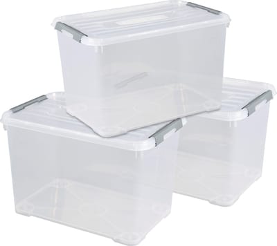 Curver Handy+ Opbergbox - 65L - 3 stuks - Transparant met deksel