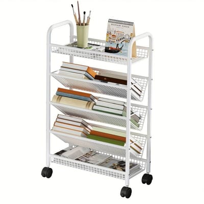 5-Laags Verrijdbare Opbergwagen – metalen trolley met 360° draaibare vergrendelingswielen – multifunctioneel opbergrek voor thuis en gamingkamer