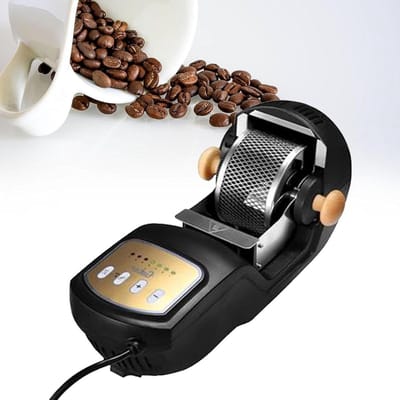 Elektrische Koffiebrander - Bonenmachine Heteluchtbrander - Thuis Koffie Branden - 7 Brandingsniveaus - 300 g - Zilver