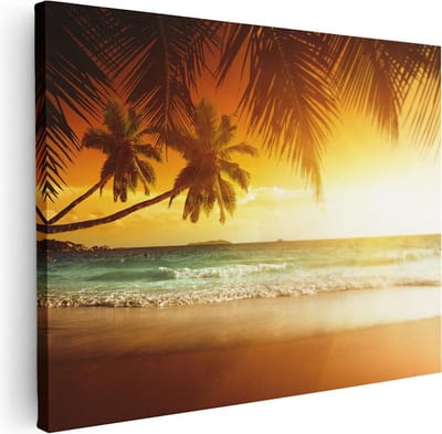 Artaza Canvas Schilderij Zeezicht - 40x30 cm - Klein - Wanddecoratie Woonkamer - Muurdecoratie Strand - Kamer Accessoires Palmbomen