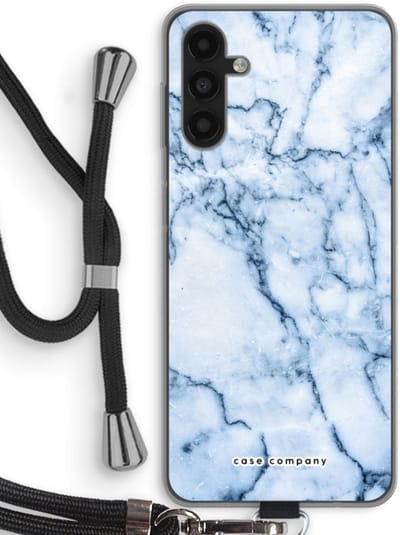 Case Company® - Hoesje met koord geschikt voor Samsung Galaxy A13 5G hoesje met Koord - Blauw marmer - Telefoonhoesje met Zwart Koord - Bescherming aan alle Kanten en Over de Schermrand