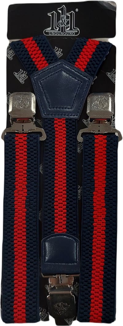 Bretels | Kleur: Blauw - Rood Gestreept | Bretels Heren Volwassenen | Stevige Clips | Sterke Clips | Brede Clips | One Size Fits All