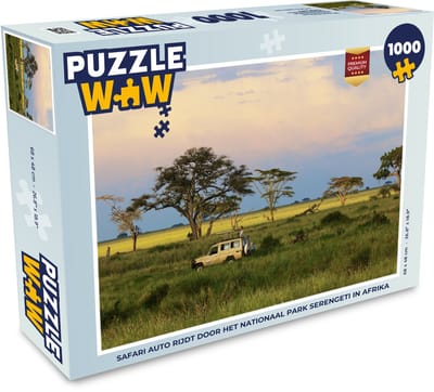 Puzzel Safari auto rijdt door het Nationaal park Serengeti in Afrika - Legpuzzel - Puzzel 1000 stukjes volwassenen
