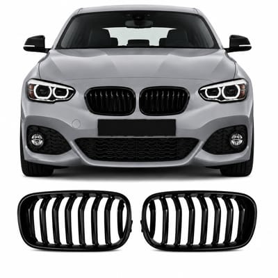 Grill Nieren geschikt voor BMW 1 Serie F20/F21 (2011-2015) – Enkele Spijlen – Glans Zwart