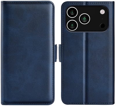 MobyDefend Hoesje - Geschikt voor iPhone 17 Pro - Luxe Wallet Book Case (Sluiting Zijkant) - Blauw