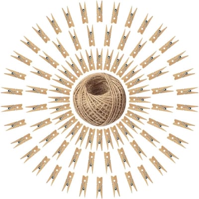 Wasknijpers van hout, fotoclips van hout, voor foto's met 30 m jute koord, voor kleding, foto's, creatieve vrije tijd