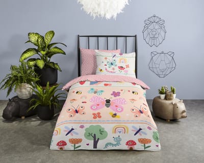 Good Morning dekbedovertrek insecten en bloemen - 1 persoons 140x200/220 cm - Ecru - 100% Katoen renforc�