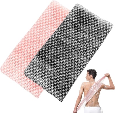 Set van 2 exfoliërende doeken, lange antibacteriële douchedoekjes voor mannen en vrouwen, diepe reiniging, verwijdert dode huidcellen (Roze, Zwart)