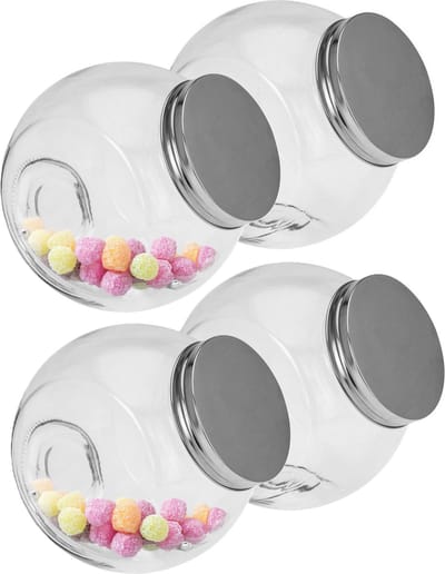 5Five Voorraadpot met deksel - 4x - glas - 16 x 16 cm - 1,5L - snoeppot - voedsel bewaren