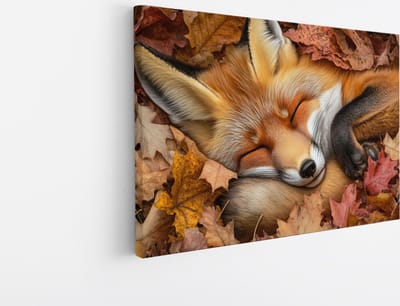 Saammp Canvas Schilderij - Slapende Vos - Schattig - Natuur - Dieren - 45x30 - Foto op canvas - Wanddecoratie - Muurdecoratie Woonkamer - Slaapkamer decoratie - Canvas Print