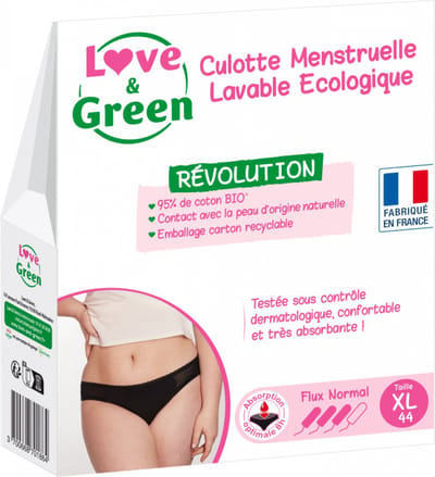 Love & Green Wasbaar Menstruatieslipje Zwart Normale Doorstroming (Maat : XL)