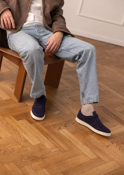 Manfield - Heren - Blauwe suède sneakers - Maat 40