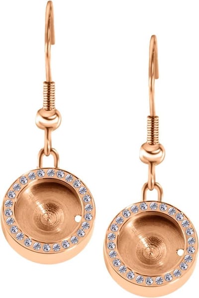 Quiges RVS Verwisselbare Mini Munt Schroefsysteem Oorhangers Oorbellen Rosékleurig Glans met Zirkonia Stenen - ECO015