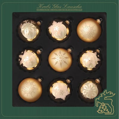 Krebs Kerstballen - 9x - goud - gedecoreerd - glas - 7 cm - Luxe kerstversiering