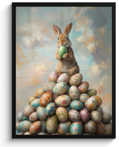 Poster in lijst - Fotolijst 50x70 cm - Posters - Konijn - Eieren - Kleurrijk - Posterlijst zwart - Decoratie - Wanddecoratie woonkamer - Muurdecoratie slaapkamer