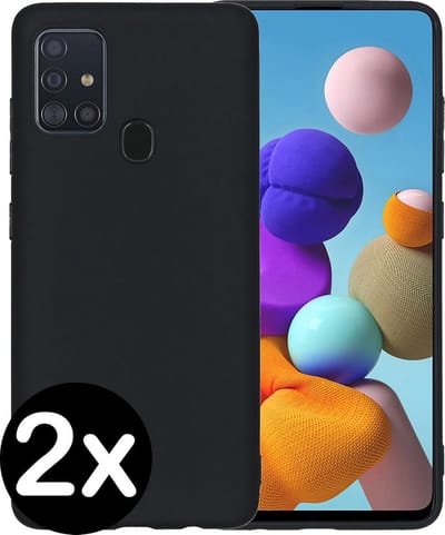 Hoesje - 2 Stuks - Geschikt voor Samsung Galaxy A21s - Sterk & Shockproof - Telefoonhoes - Back Cover - Case Siliconen - Telefoon Hoes - Zwart