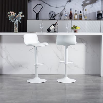 Intebiki - barkrukken set van 2 - eetkamerstoelen - draaibare barkrukken -Kunststof rugleuning en kunstlederen zitting - barkrukken met rugleuning - Metalen onderstel met voetensteun - eetkamerstoel - wit
