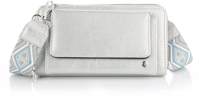 Portemonnee tasje met schouderband -telefoontasje - schoudertas - clutch - festival tas - brede bagstrap - 20 x 11 cm - Grijs