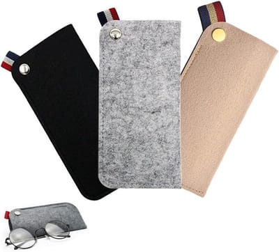 Set van 3 Opvouwbare Brilhoezen, Beschermende Brilcases van Vilt voor Zonnebrillen en Leesbrillen, Geschikt voor Dames en Heren, Grijs, Zwart, Khaki, 18 x 9 cm