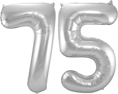 Ballon Cijfer 75 Jaar Zilver Helium Ballonnen Verjaardag Versiering Cijfer Ballon Feest Versiering Met Rietje - 86Cm