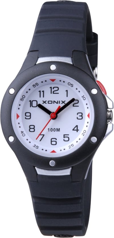 Xonix ABD-007 - Horloge - Analoog - Kinderen - Unisex - Siliconen band - ABS - Cijfers - Waterdicht - 10 ATM - Zwart - Grijs