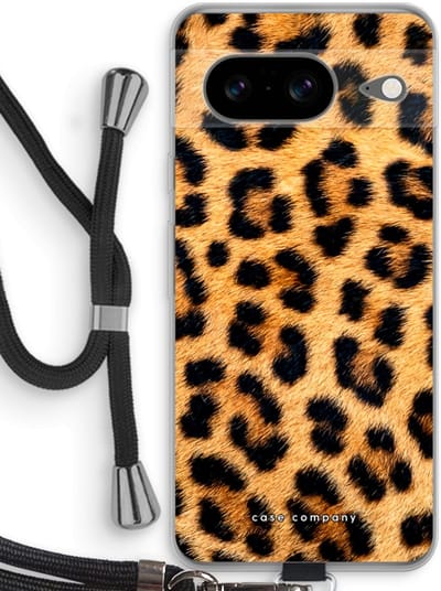 Case Company® - Hoesje met koord geschikt voor Google Pixel 8 hoesje met Koord - Luipaard - Telefoonhoesje met Zwart Koord - Bescherming aan alle Kanten en Over de Schermrand