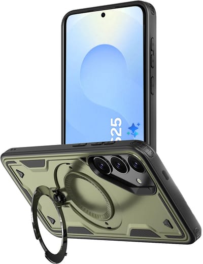Hoesje Geschikt voor Samsung Galaxy S25 - Armor hoes met Ringhouder - Arara backcover - Olijfgroen