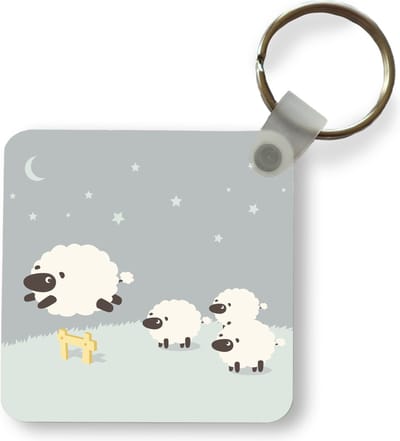 Sleutelhanger - Uitdeelcadeautjes - Een illustratie van een springend schaap - Plastic