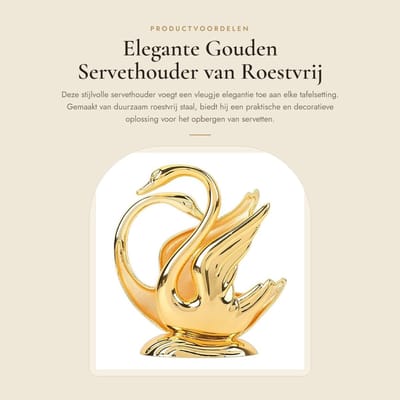 Dailygoods- Servethouder Gouden Zwaan - Roestvrij Staal - Duurzaam - Decoratieve Tissuedispenser - Moderne Keuken - Stevige Constructie - Servettenhouder