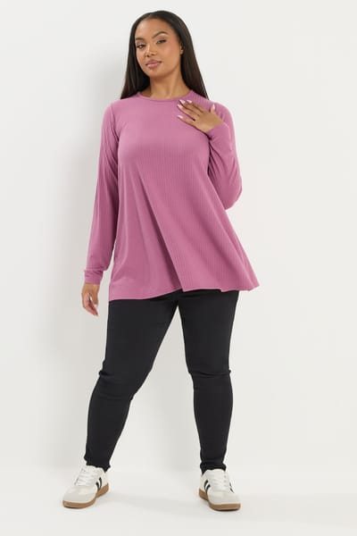 Yours Roze Geribbelde Swing Tshirt Size 42