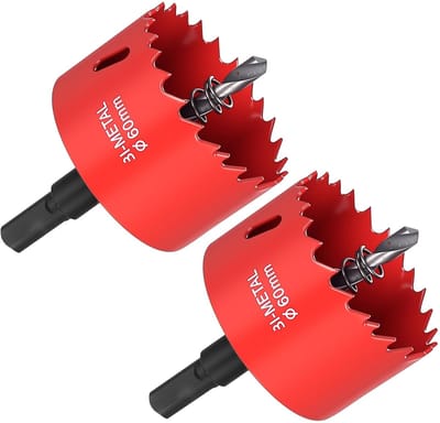 HSS Bimetalen Hole Saw Set van 60 mm - Cirkelzaag voor Hout, Gipsplaat en Kunststof, Inclusief 2 Stuks en Socket Boor 68 mm