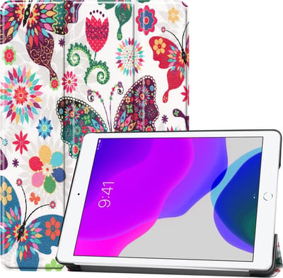 Hoes - Geschikt voor Apple iPad 7 (2019) - 10.2 inch - 7e Generatie - Dun & Stevig - Trifold Bookcase - Hard Cover - Hardcover Book Case - Tablet Hoesje - Vlinders
