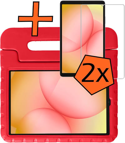 Hoesje - Geschikt voor Samsung Galaxy Tab A11 - Met 2x Screenprotector - Kinderhoes Shockproof Bumper - Kidsproof Case - Tablet Hoes - Kinder Hoes Cover - Rood
