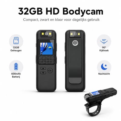 Mini Actiecamera Full HD 1080P - Sportcamera en Bodycamera - Inclusief 32GB Geheugenkaart - Magnetische Bevestiging - USB-C Oplaadbaar - Compact - Zwart