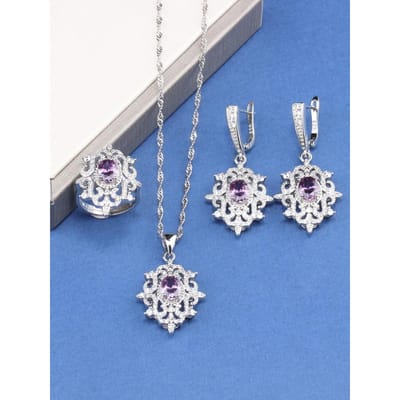 Ensembles de Bijoux Fins Réels Classiques Mariage Mode Zircon Accessoires Collier et Boucles d'Oreilles de Mariée Bague pour Femmes Cadeau resizable gray