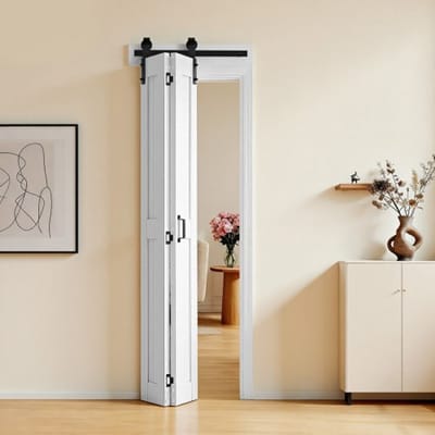 VEVOR Vouwschuifdeur in schuurstijl 609x2134 mm, gemaakt van MDF, inclusief beslagset en ruimtebesparend H-frame ontwerp, vouwschuifdeur voor slaapkamer en woonkamer, wit (montage vereist)