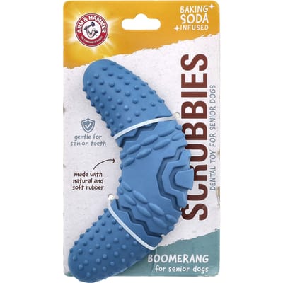 Arm & Hammer, schrobborstel, tandverzorgingsspeeltje voor oudere honden, boemerang, 1 speeltje gray