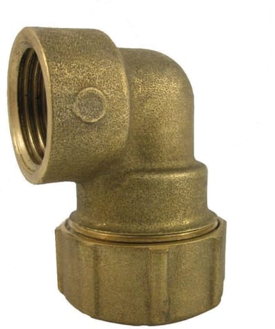 Messing PE Koppeling 90° met Binnendraad 25mm x 3/4"