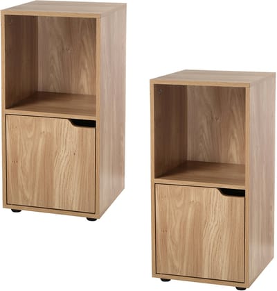 CALICOSY - Set van 2 nachtkastjes met 2 houten vakken en 1 deurtje 31cmx29x62cm