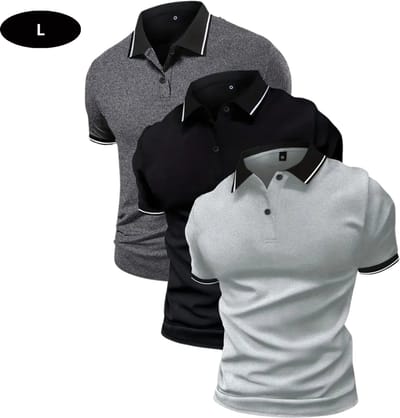 Bovista Golf Shirt Heren - T-shirt - Golfkleding - Golfen - Golf Accessoires - Polo Shirt - Zwart & Grijs & Lichtgrijs - Maat L